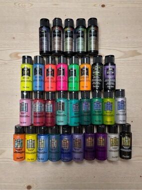 Folk Art Assorted Acrylic Paint Set - 32 Neon, Metallic, Glow-in-the-dark Colors